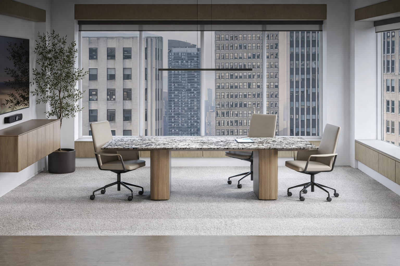 Nucraft Haven conference table in San Diego corporate boardroom — Mobiliti Interiors